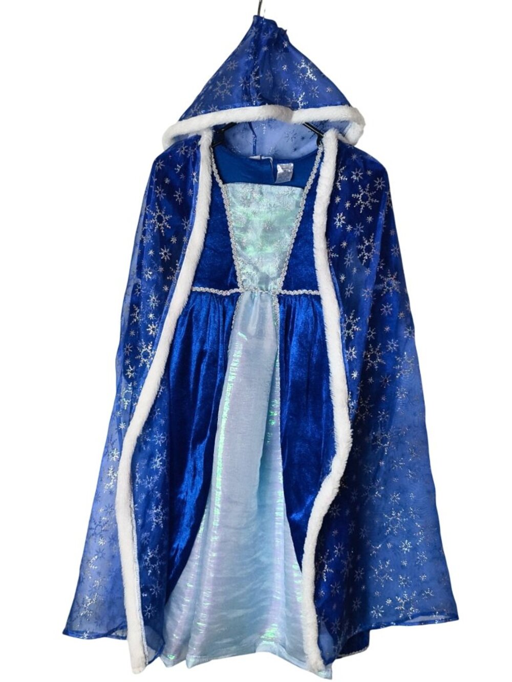Girls S/M Fairytale Princess Costume Velvet Dress White Fur Hooded Cape Snowflak